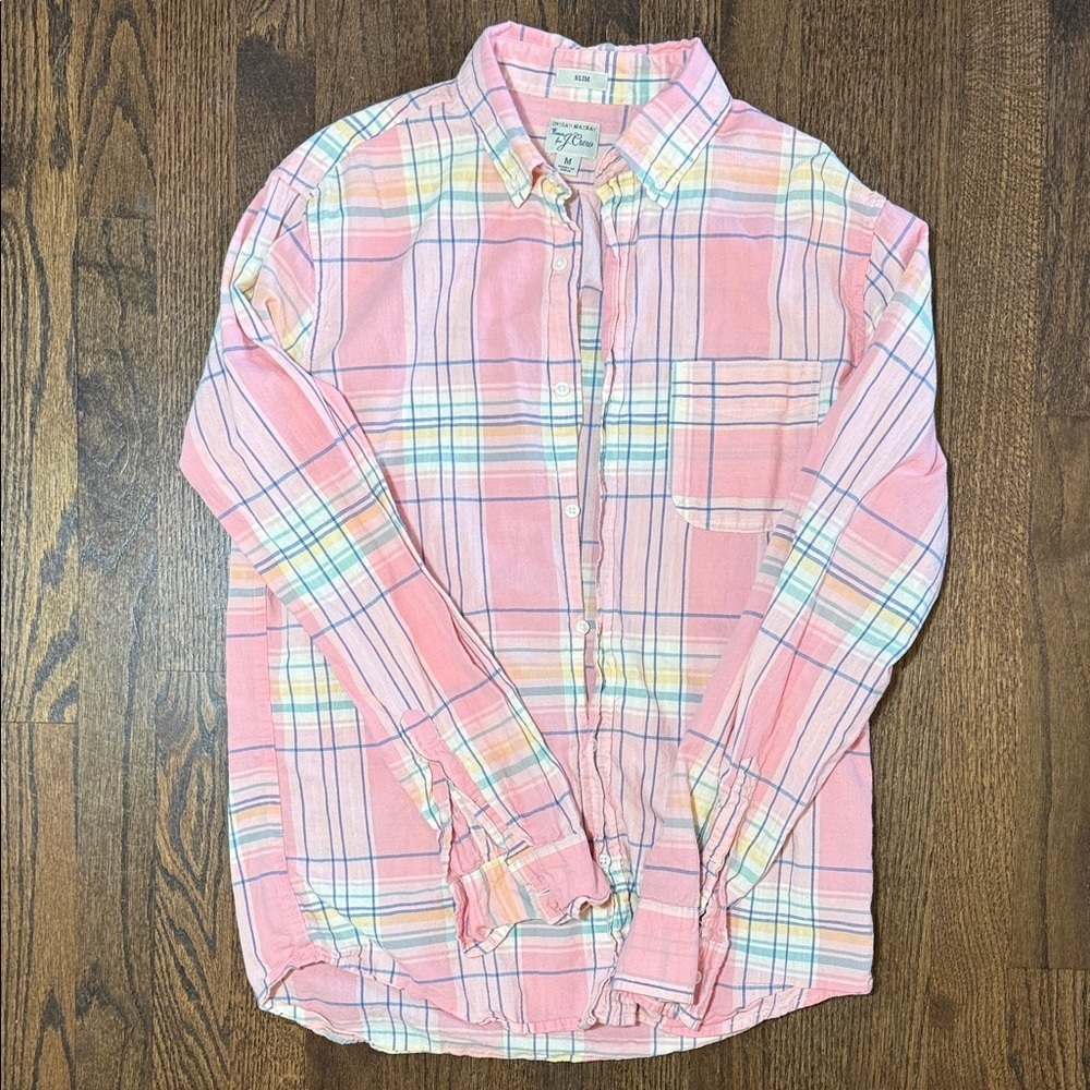 J. Crew Pink Plaid Button Down Shirt Size M
